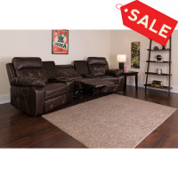 Flash Furniture BT-70530-3-BRN-CV-GG Real Comfort Series 3-Seat Reclining Brown Leather Theater Seating Unit with Curved Cup Holders